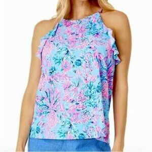 Lilly Pulitzer Billie Halter Tank Top Celestial‎ Blue See And Sea Size XS